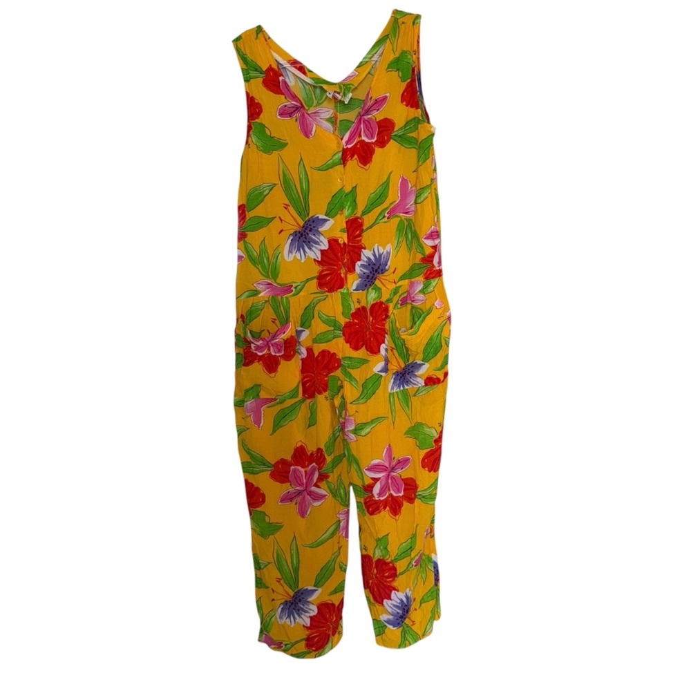Cole Of California Yellow Floral Jumpsuit Jump Suit Cotton
